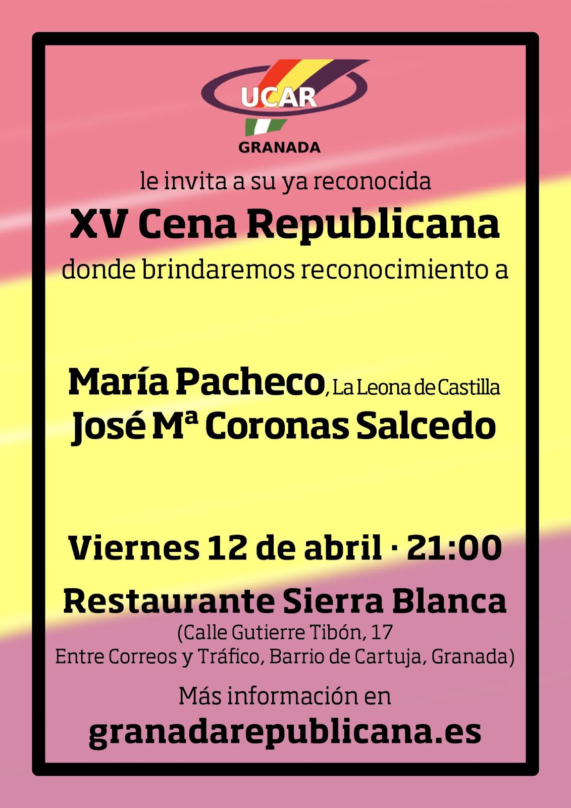 Invitación Participación Ciudadana – XV Cena Republican​a Granadina – Viernes 12 Abril 2019
